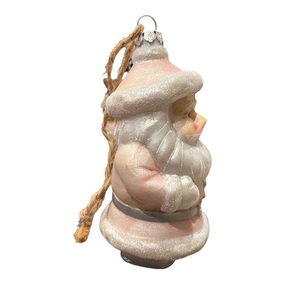 Vintage Pottery Barn Mercury Glass Santa Ornament Pink & White 5"H #D537Q - Picture 2 of 9